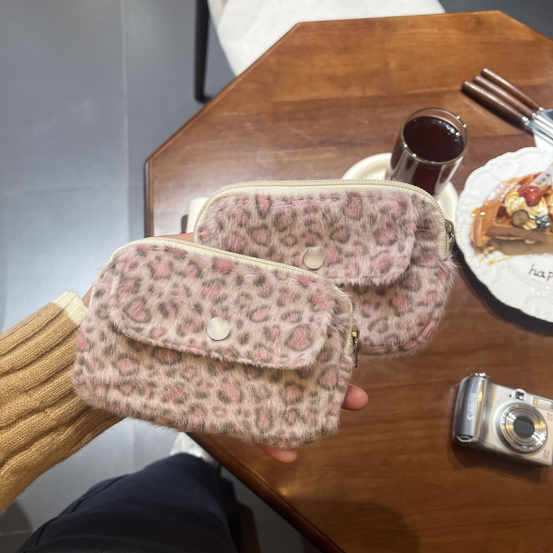 Camera Bag Travel - Pink leopard print coin purse, cute